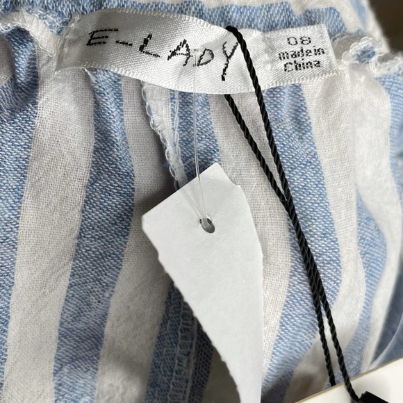 NEW! LF e-lady | Chambray Blue & White Stripe Strappy Open Back Romper 8 - Picture 9 of 12
